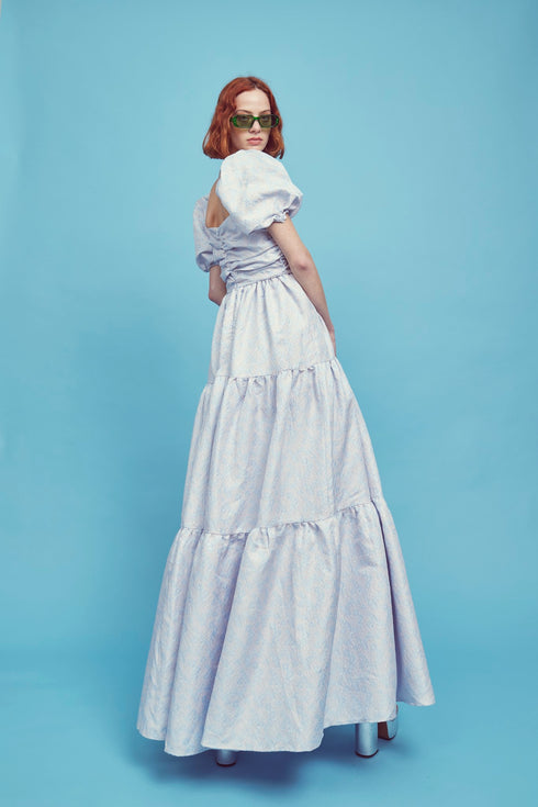 Zara Ruched Bodice Maxi Dress - Blue Daisies